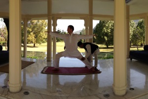 Yoga in the yoga pavilion at Ananda in the Himalayas