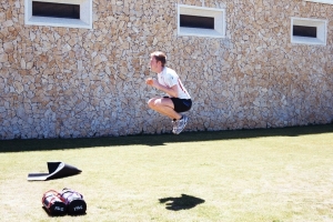 High Squat jump whilst training on the Luxury Algarve Bootcamp