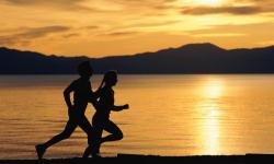 Couple running in the evening